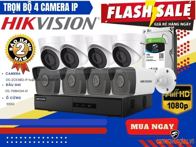 Lắp Trọn Bộ 8 Camera IP Hikvision